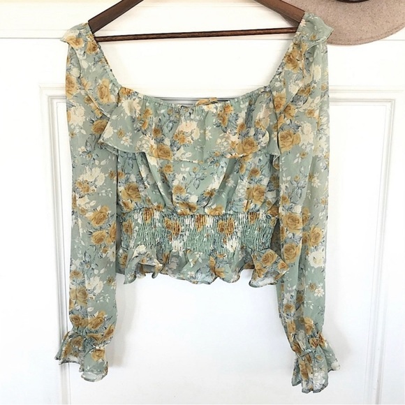 Peasant Prairie Floral Print Smocked Waist Ruffle Blouse Top Women’s Sizes NWT - Picture 3 of 11